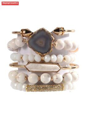 6 Pcs Natural Stone Beaded Bracelet Set for Women Men Stretch Boho Healing